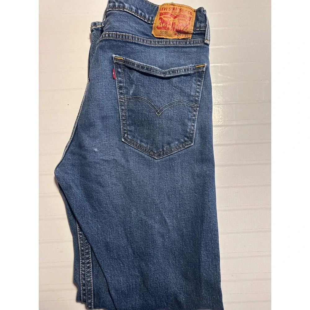 Levis 505 Regular Fit Straight Leg Mens Blue Denim Jeans W36 L32 00505-1517‎
